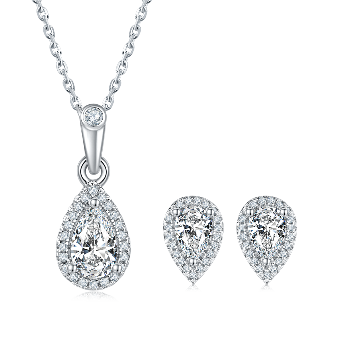 Light luxury pear shaped S925 silver plated platinum Moissanite diamond pendant earring set